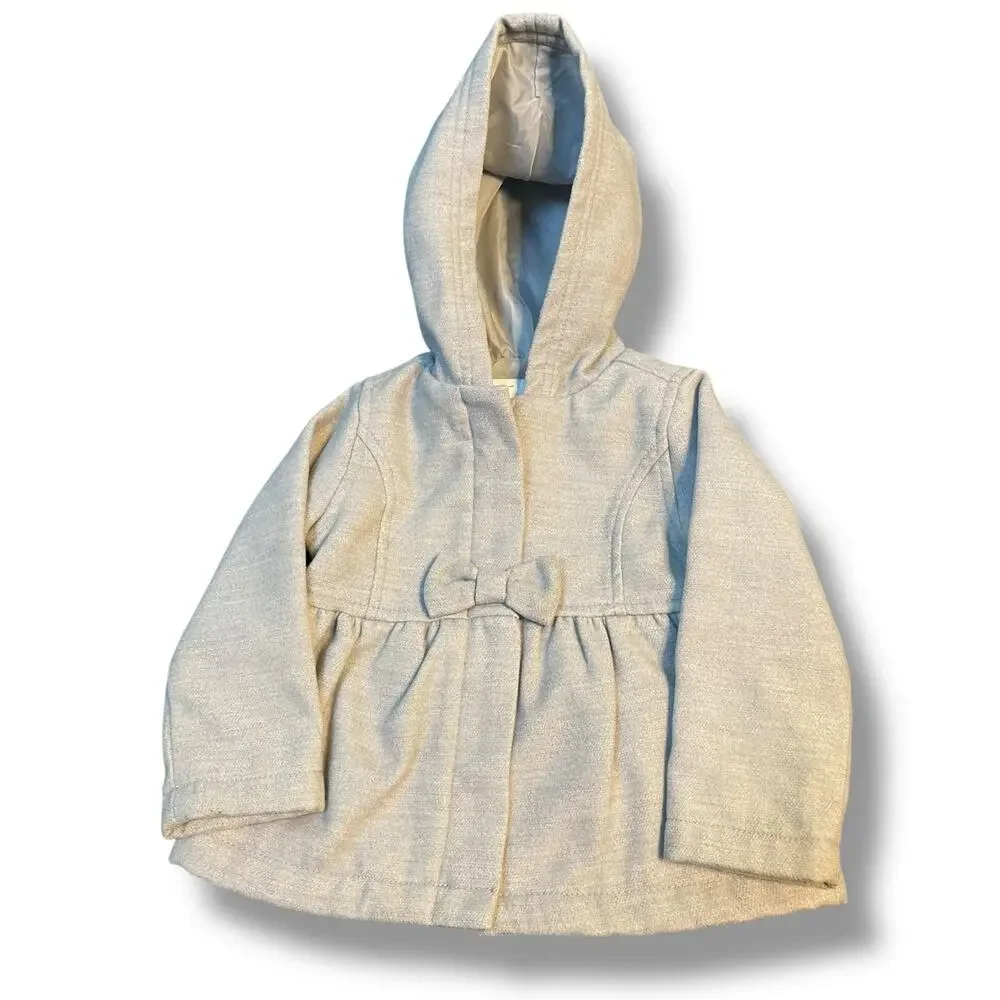 Old Navy Baby Girl Velour Coat Jacket 18-24 Months Gray Hooded Bow Photo Shoot